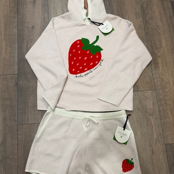 kate spade Other - NWT Set Kate Spade X Target Strawberry Sweater Knit Hoodie & Shorts Set Size L